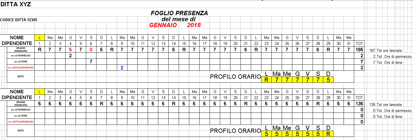 foglio presenze excel da